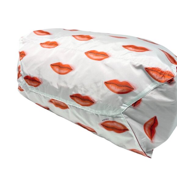 PRADA Vintage Triangle Logo Lip Print Shopping Tote Bag Pouch White Red [106202] - Picture 7 of 16
